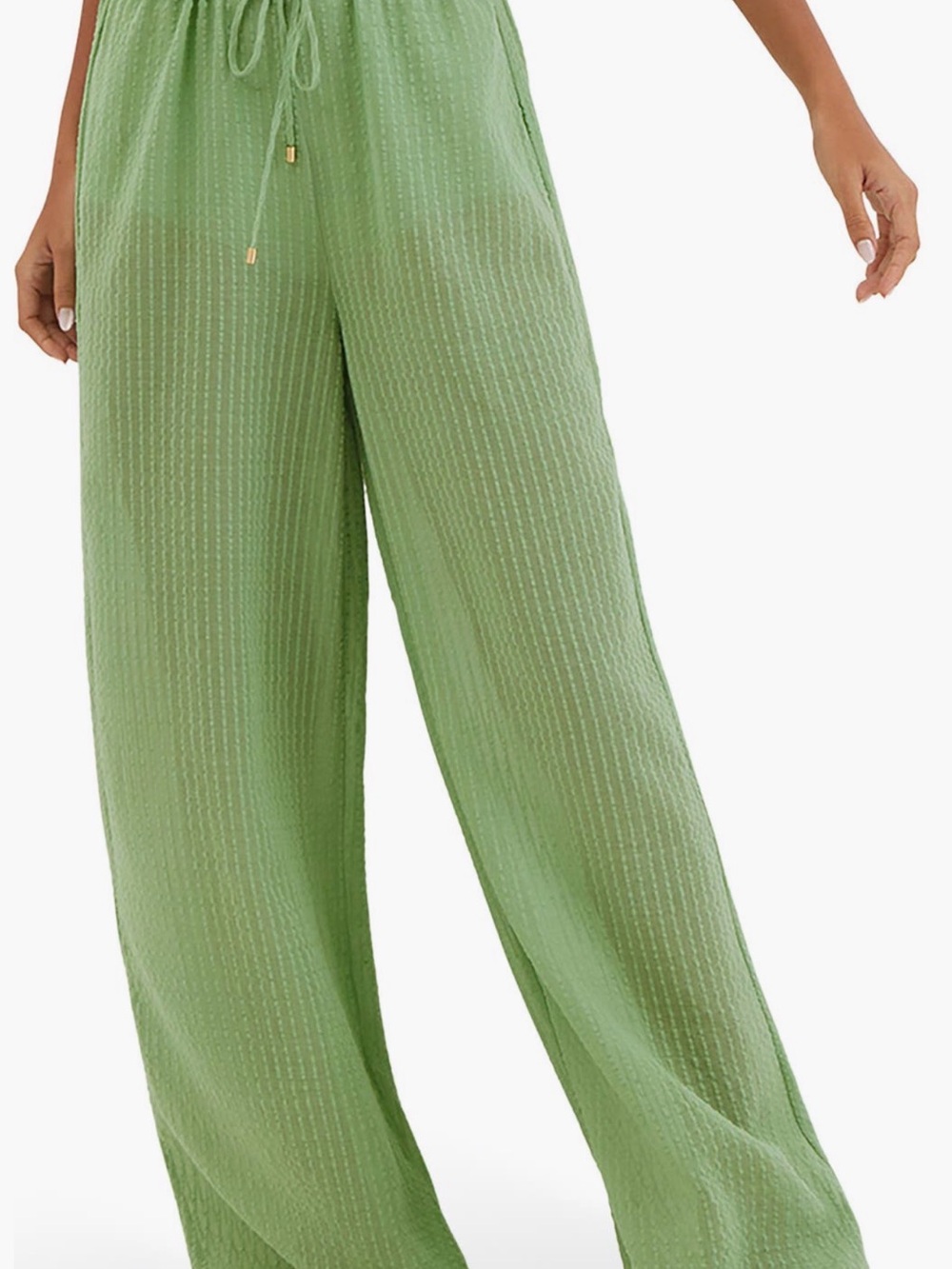 Vix Solid Bianca Pants Green Wide-Leg Drawstring Pants